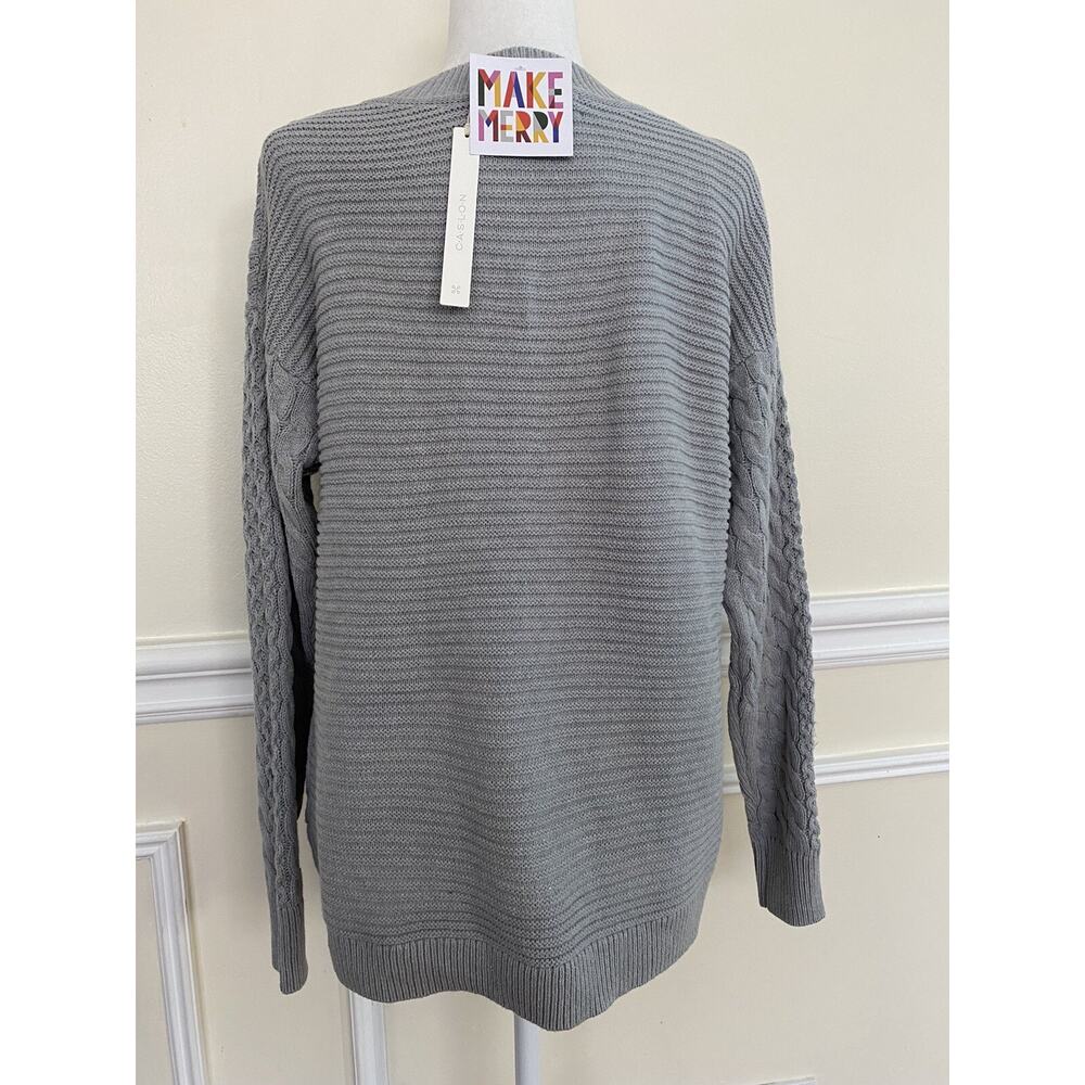 Caslon V-Neck Cable Sweater,gray women size S Cotton Blend A003031 - Picture 5 of 7